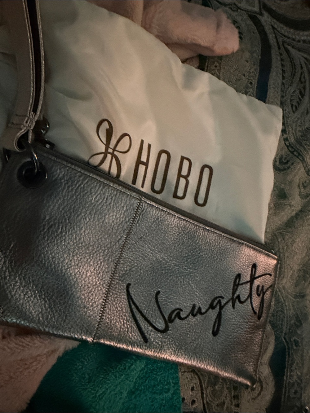 HOBO Metallic Silver Leather 'Naughty' Wristlet Clutch